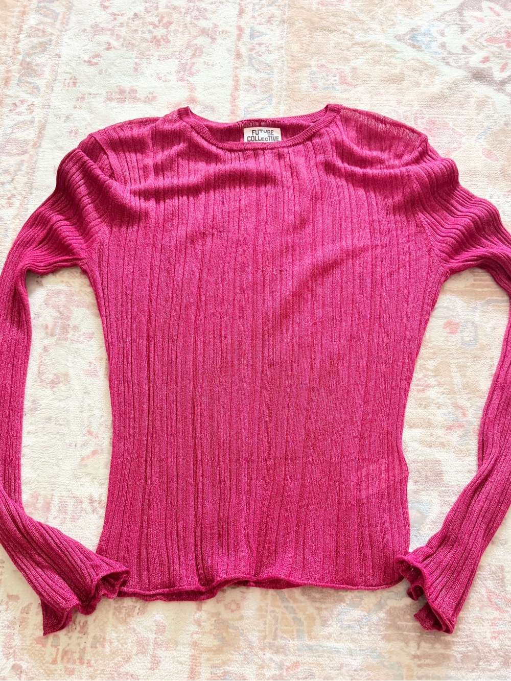 Ribbed Long-Sleeve Top in Fuchsia by Future Collective
